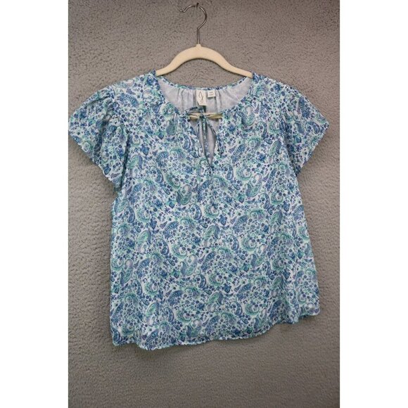 Joie Short Flutter Sleeve Paisley Semi-Sheer Top-Small/Petite-Fairy-Lined - Picture 1 of 12